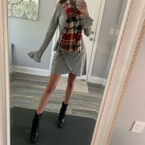 Heather Grey Faux Wrap Sweater Dress